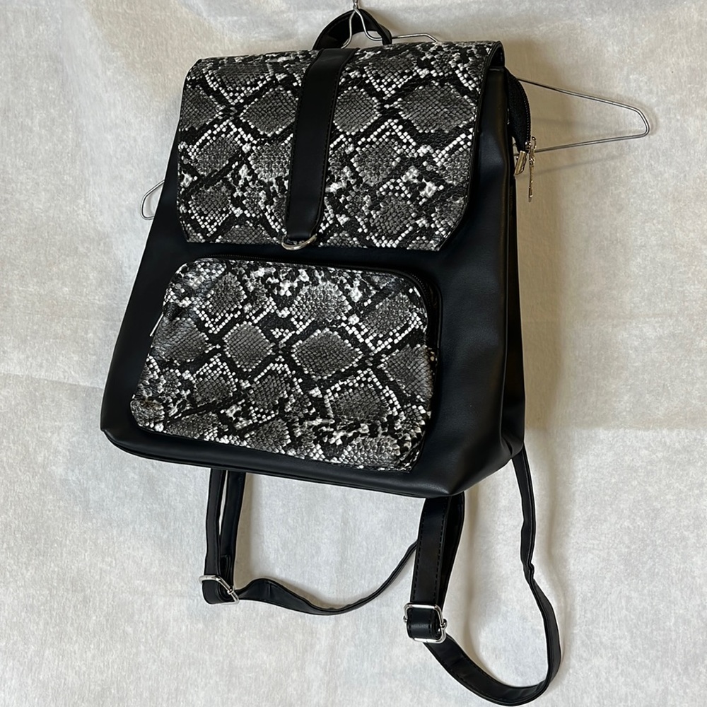 Faux snakeskin leather backpack